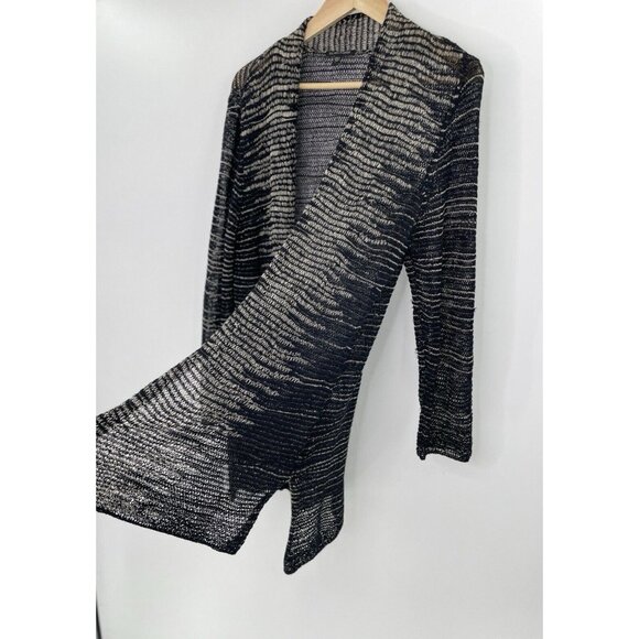 Eileen Fisher 85% Wool 15% Linen Italian Yarn Open Cardigan Lagenlook Sz L Flaws - Picture 7 of 16